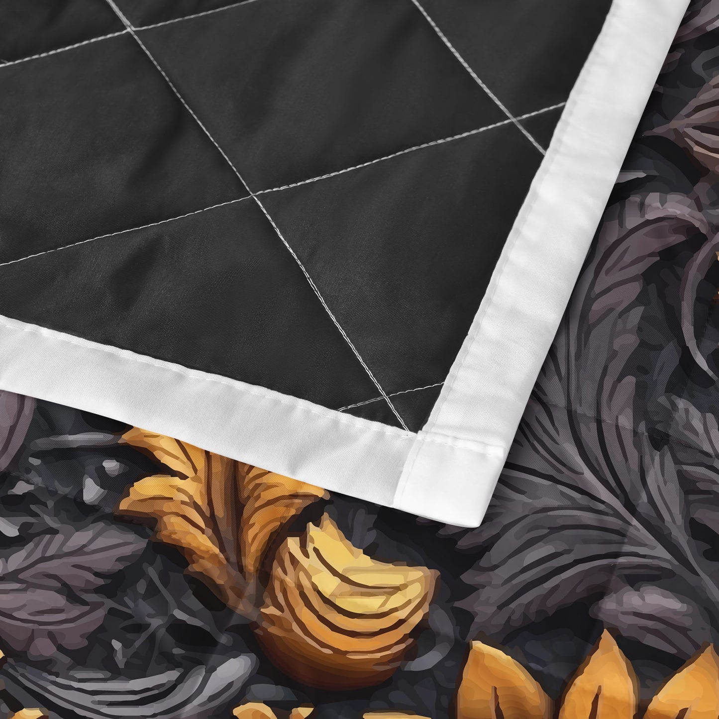 Gold Flowers Woodcut Quilt Bed