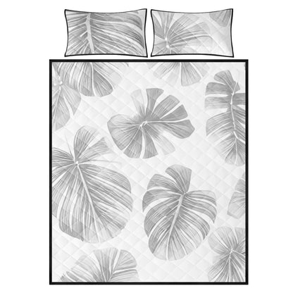 White Monstera Quilt Bed Set