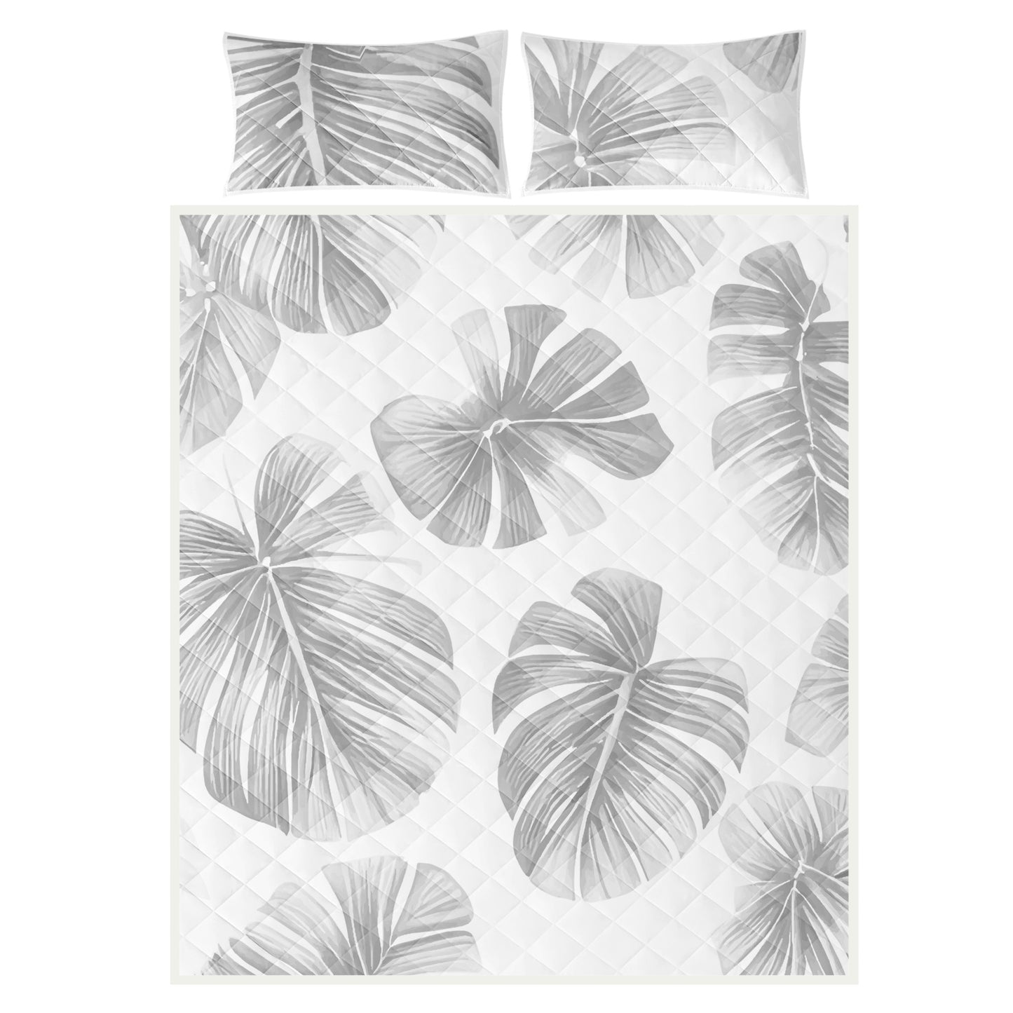 White Monstera Quilt Bed Set