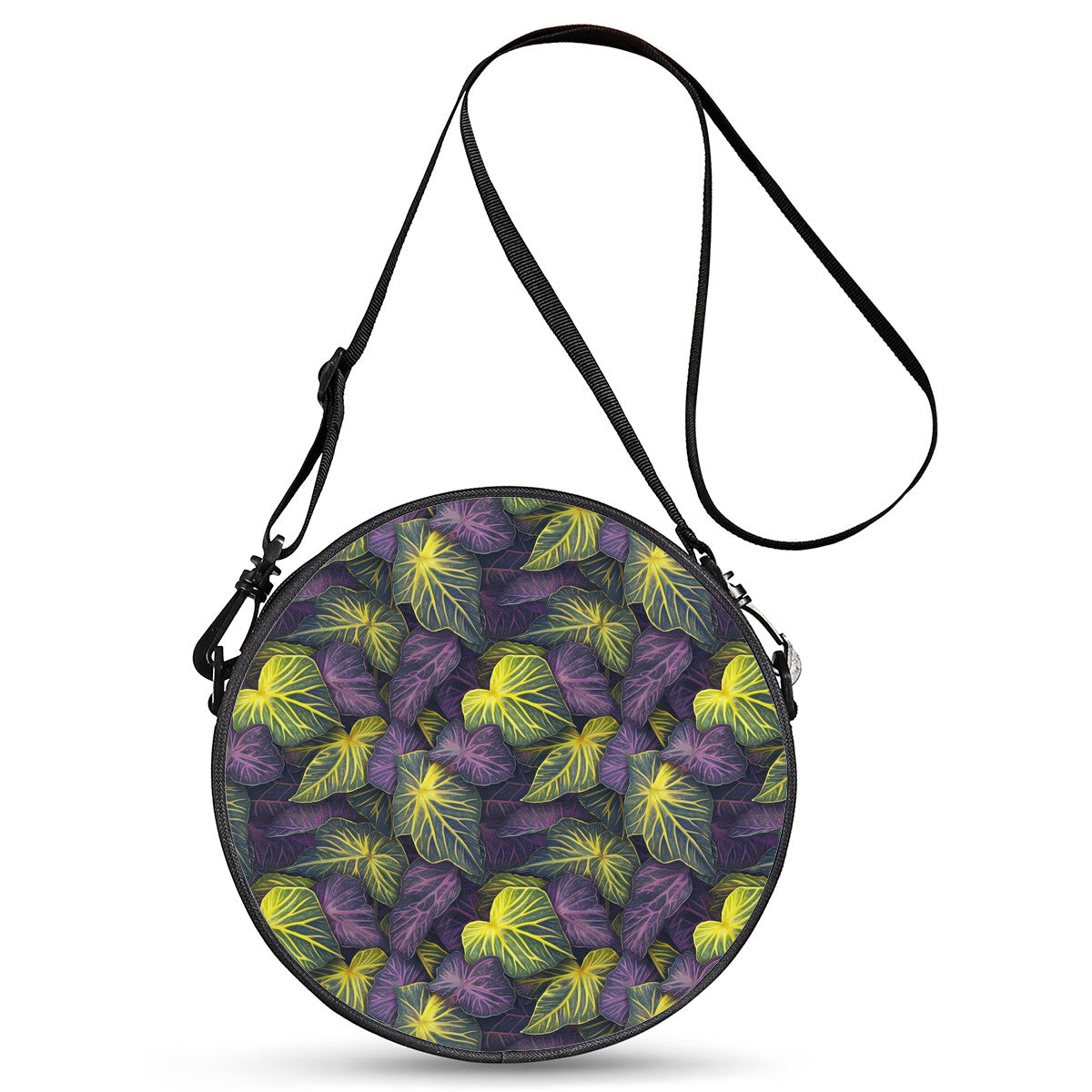 Luxtrini Iridescent Syngonium: Purple and Yellow Round Satchel Bags