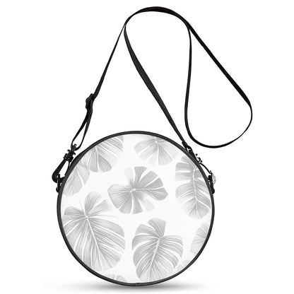 White Monstera Round Satchel Bags