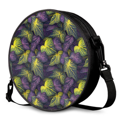 Luxtrini Iridescent Syngonium: Purple and Yellow Round Satchel Bags