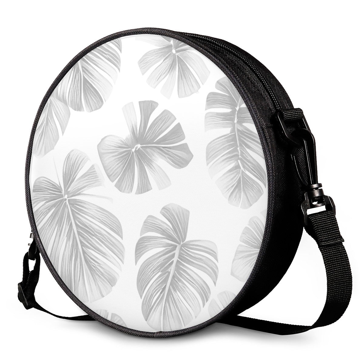 White Monstera Round Satchel Bags