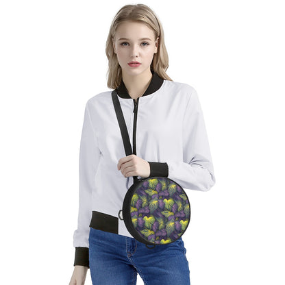 Luxtrini Iridescent Syngonium: Purple and Yellow Round Satchel Bags