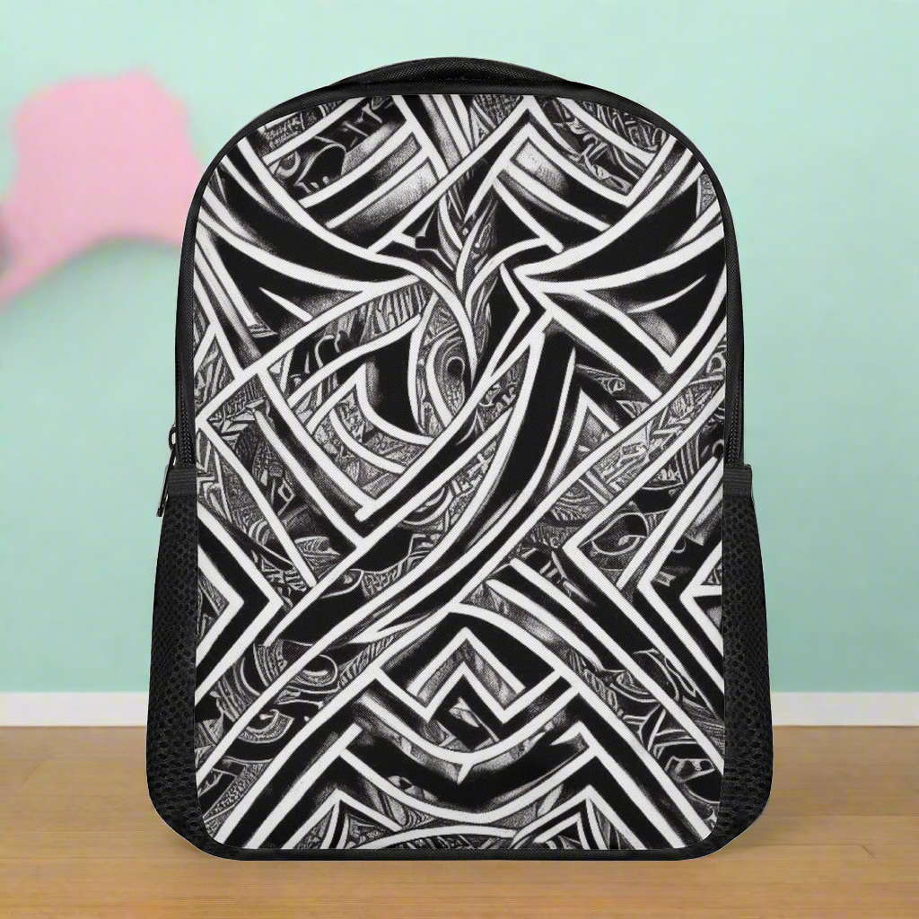 Black and White Polynesian 12 Inch Toddler Felt Backpack