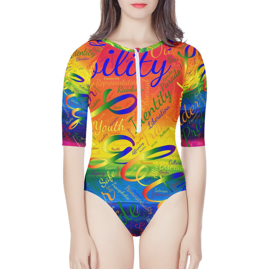 LGBTQ Word Cloud Women's Long Sleeve One Piece Swimsuit