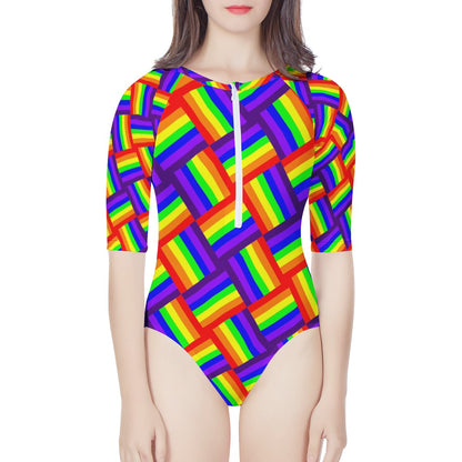 Rainbow Weave Women's Long Sleeve One Piece Swimsuit