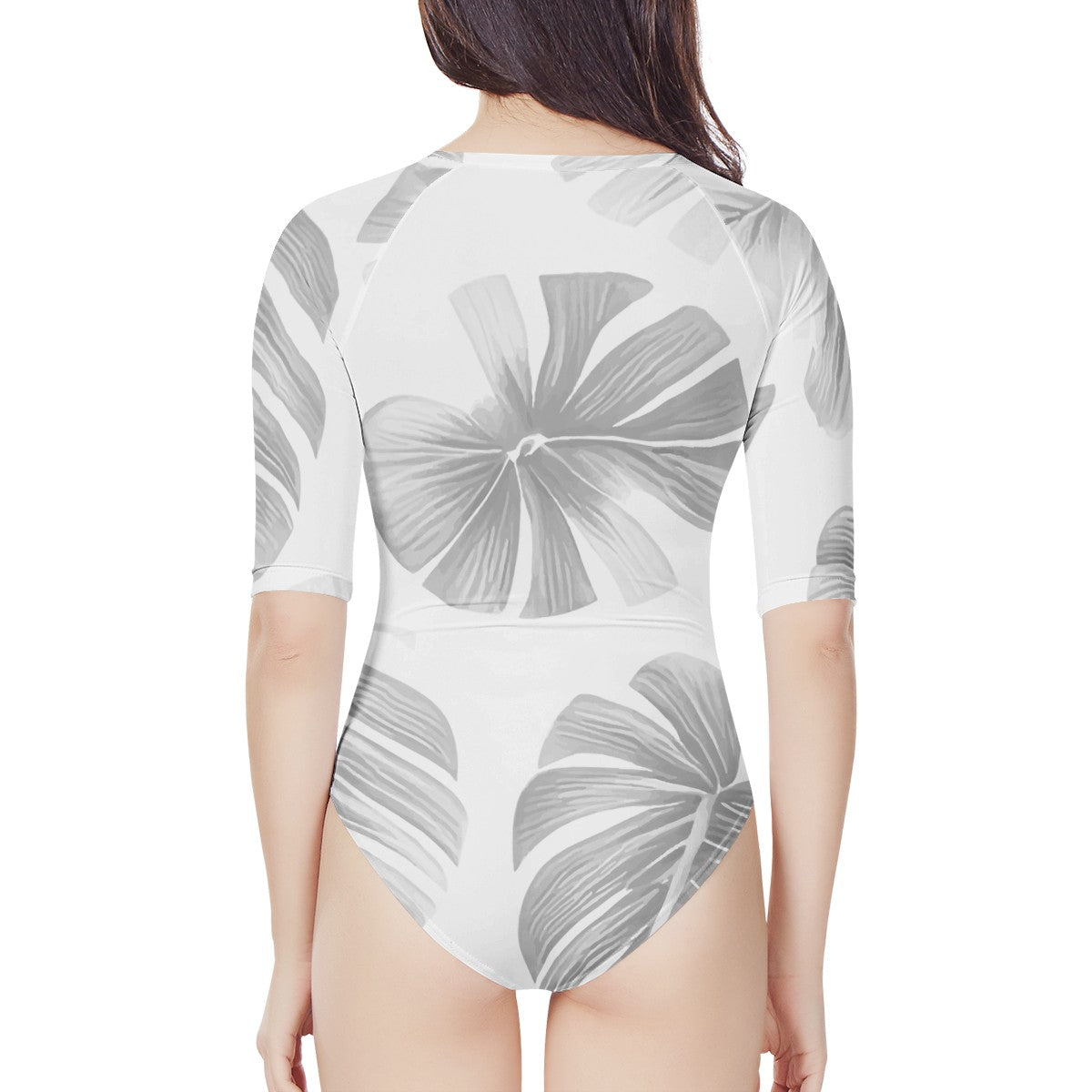 White Monstera Women's Long Sleeve One Piece Swimsuit