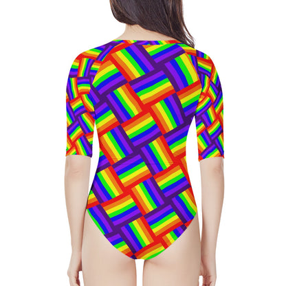 Rainbow Weave Women's Long Sleeve One Piece Swimsuit