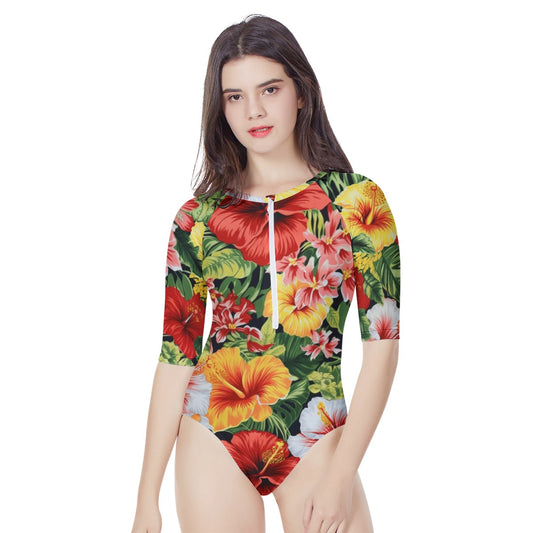 Hibiscus Women's Long Sleeve One Piece Swimsuit