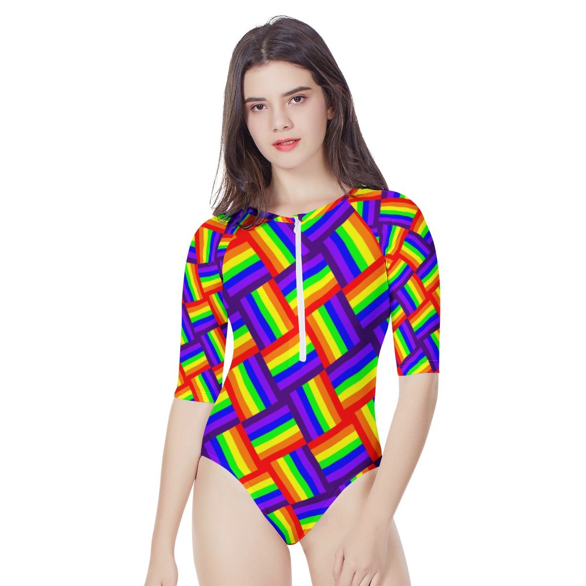 Rainbow Weave Women's Long Sleeve One Piece Swimsuit