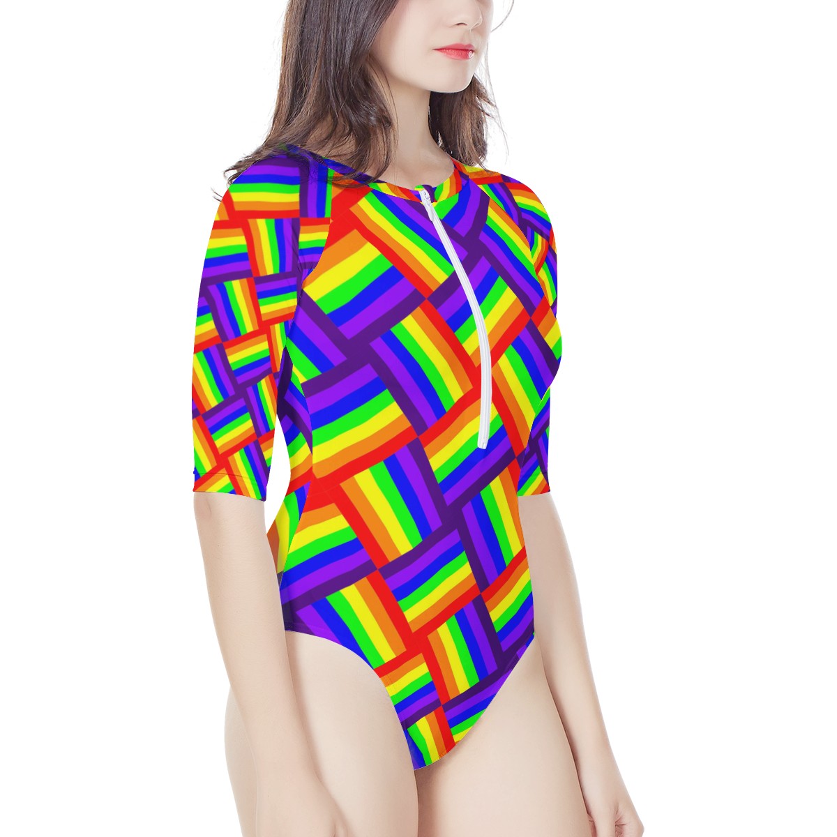 Rainbow Weave Women's Long Sleeve One Piece Swimsuit