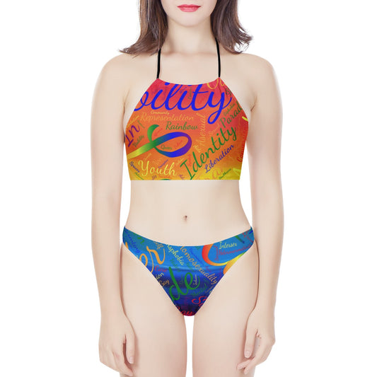 LGBTQ Word Cloud New Women's High Neck Bikinis Swimsuit