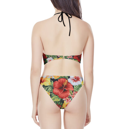 Hibiscus New Women's High Neck Bikinis Swimsuit