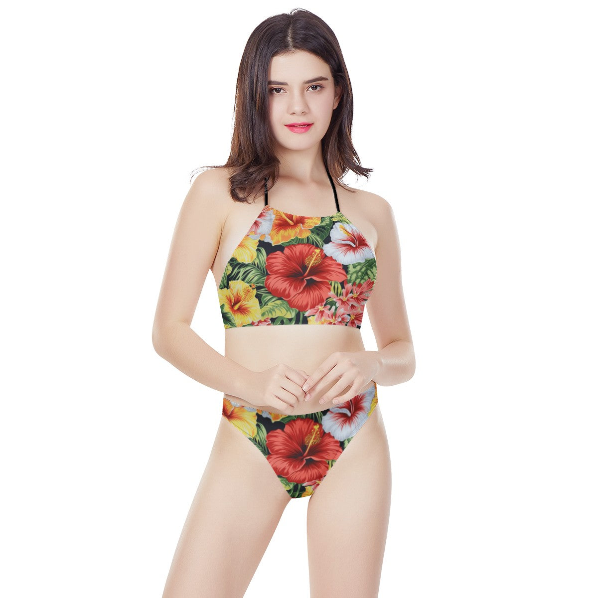 Hibiscus New Women's High Neck Bikinis Swimsuit