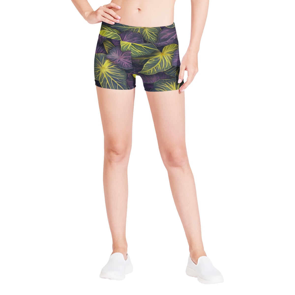 Luxtrini Iridescent Syngonium: Purple and Yellow Women Sports Trunks