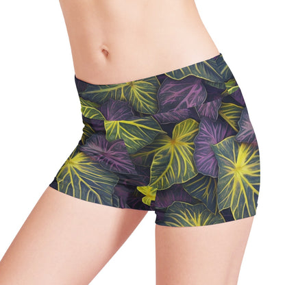 Luxtrini Iridescent Syngonium: Purple and Yellow Women Sports Trunks