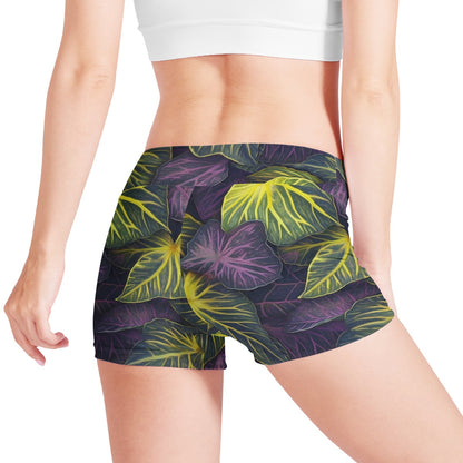 Luxtrini Iridescent Syngonium: Purple and Yellow Women Sports Trunks