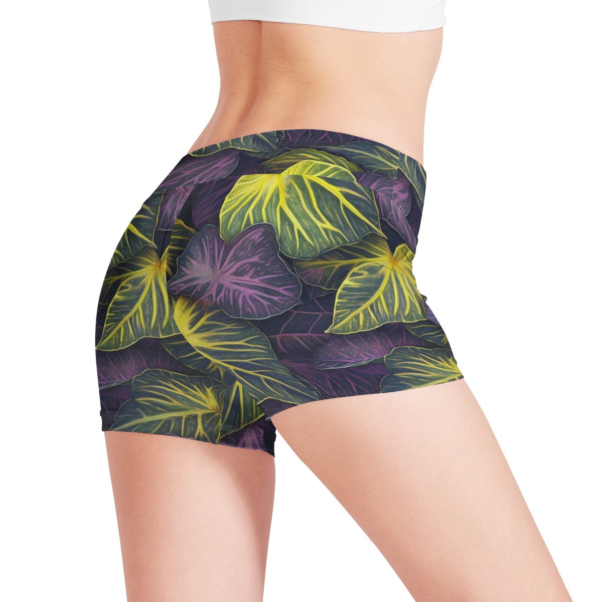 Luxtrini Iridescent Syngonium: Purple and Yellow Women Sports Trunks