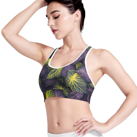 Luxtrini Iridescent Syngonium: Purple and Yellow Women Sports Bras