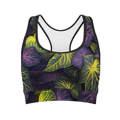 Luxtrini Iridescent Syngonium: Purple and Yellow Women Sports Bras