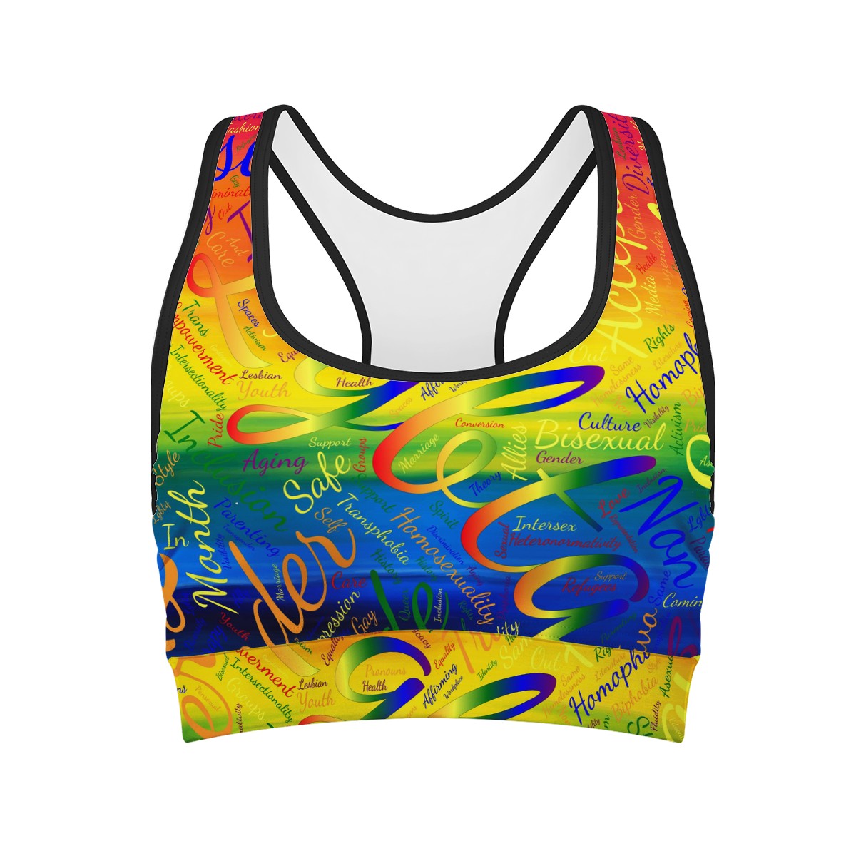 LGBTQ Word Cloud Women Sports Bras