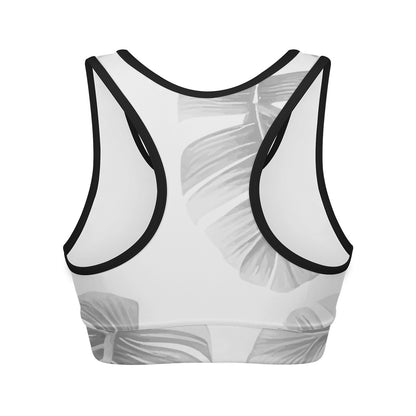 White Monstera Women Sports Bras