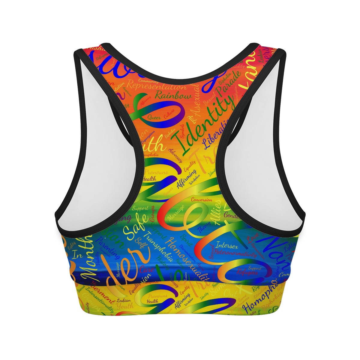 LGBTQ Word Cloud Women Sports Bras