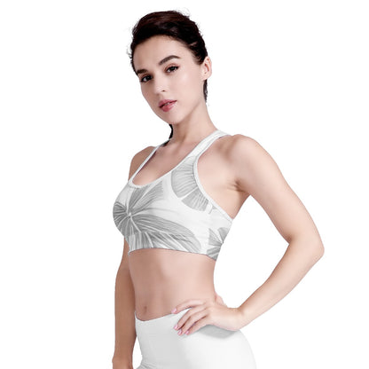 White Monstera Women Sports Bras