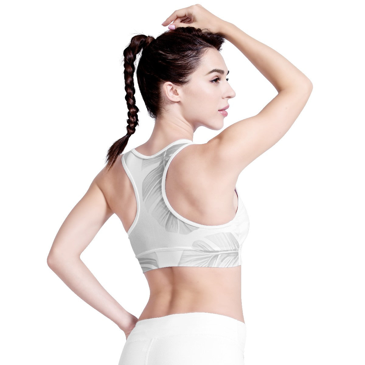 White Monstera Women Sports Bras