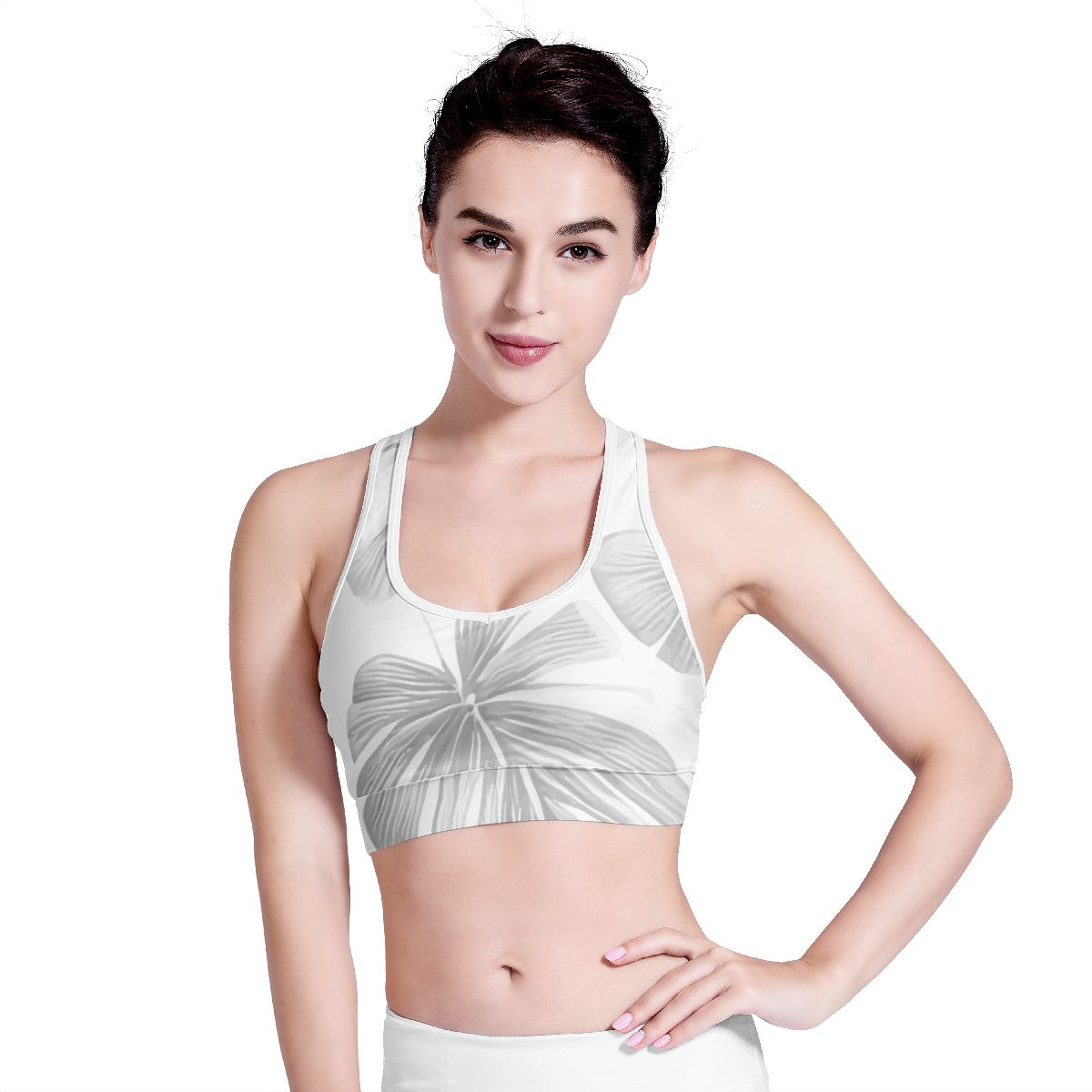 White Monstera Women Sports Bras