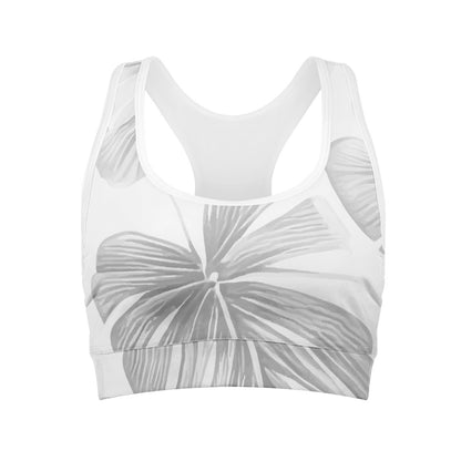 White Monstera Women Sports Bras