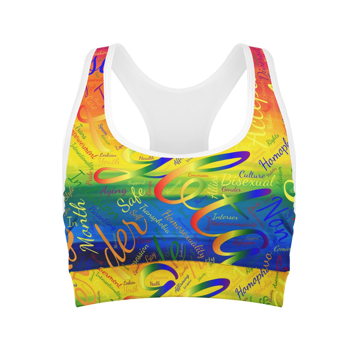 LGBTQ Word Cloud Women Sports Bras