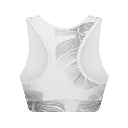 White Monstera Women Sports Bras