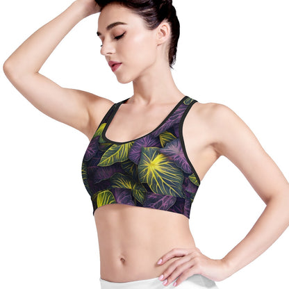 Luxtrini Iridescent Syngonium: Purple and Yellow Women Sports Bras