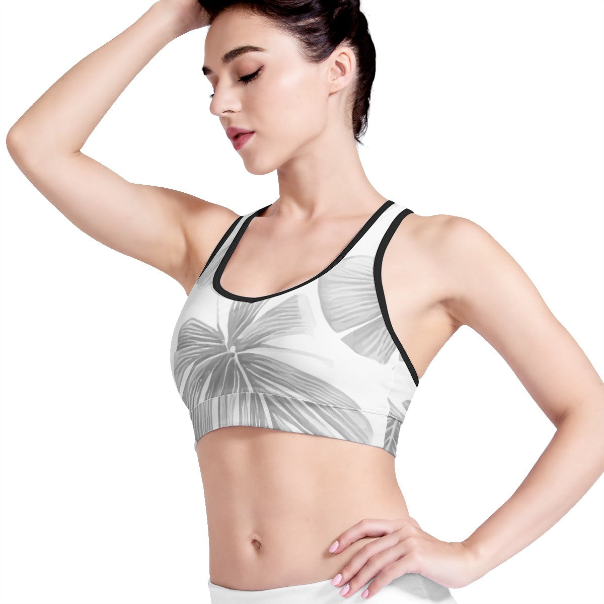 White Monstera Women Sports Bras