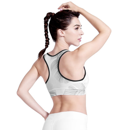 White Monstera Women Sports Bras