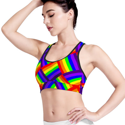 Rainbow Weave Women Sports Bras Black Binding