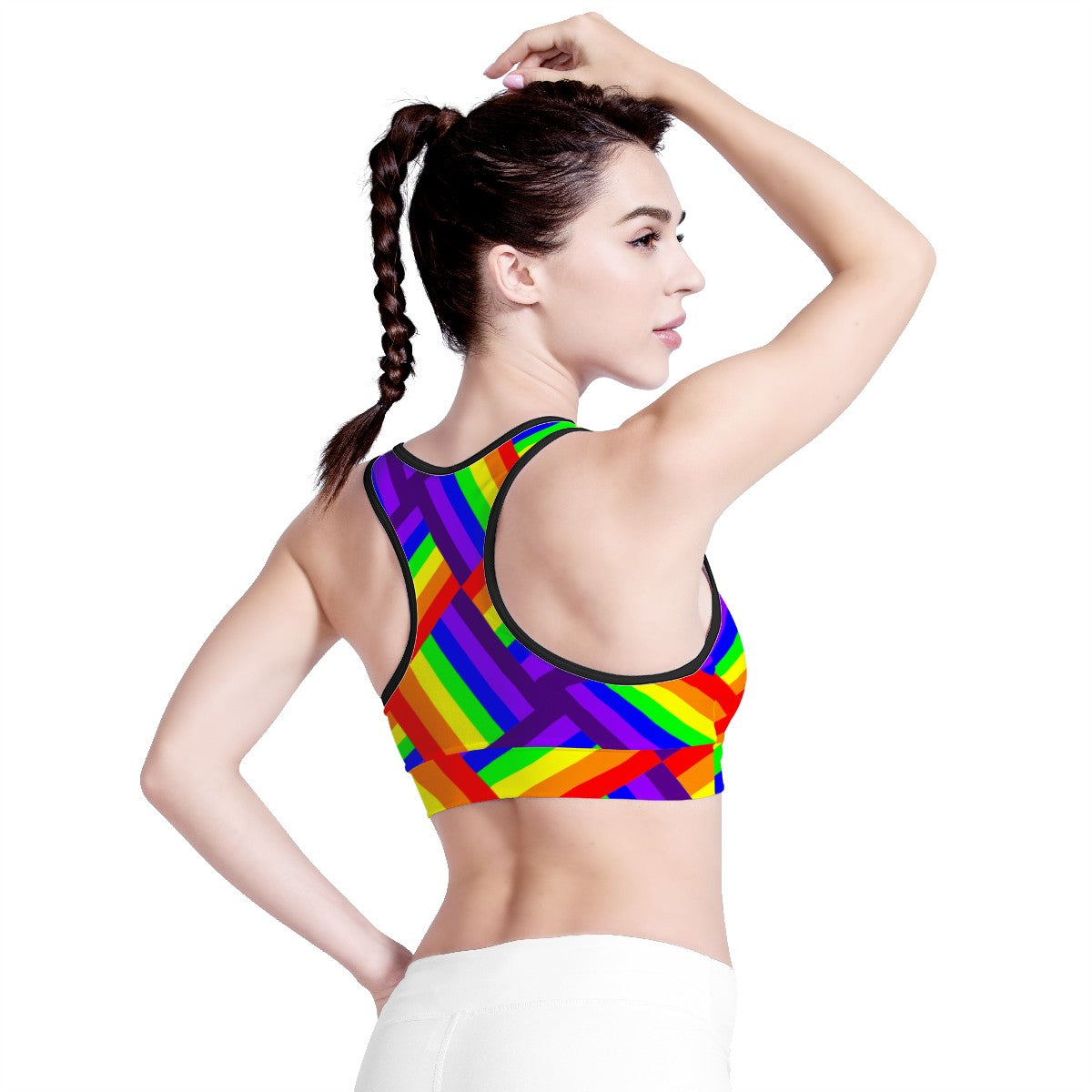 Rainbow Weave Women Sports Bras Black Binding