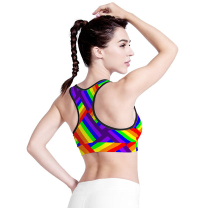 Rainbow Weave Women Sports Bras Black Binding