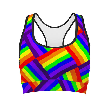 Rainbow Weave Women Sports Bras Black Binding Black