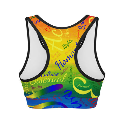 LGBTQ Word Cloud Women Sports Bras Black Binding