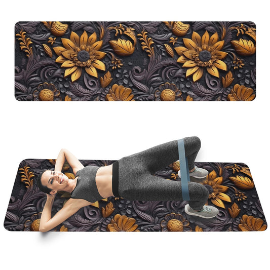 Gold Flowers Woodcut Yoga Mat