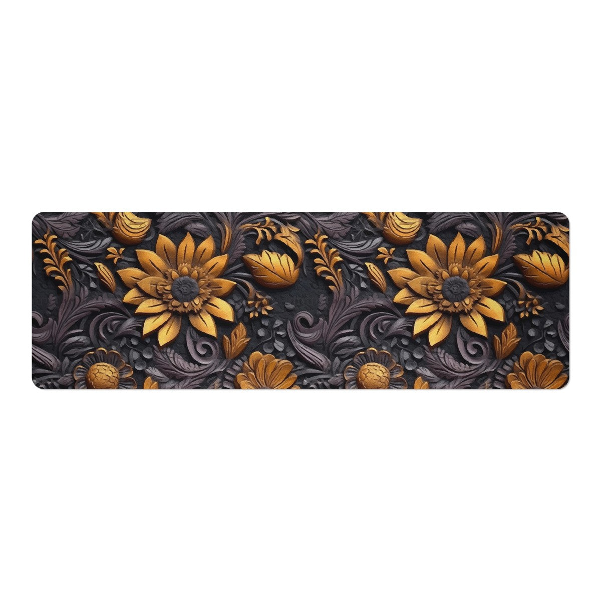 Gold Flowers Woodcut Yoga Mat