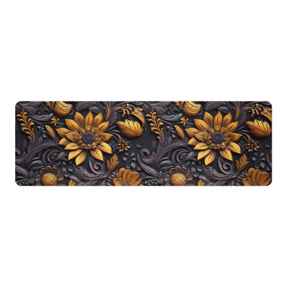 Gold Flowers Woodcut Yoga Mat
