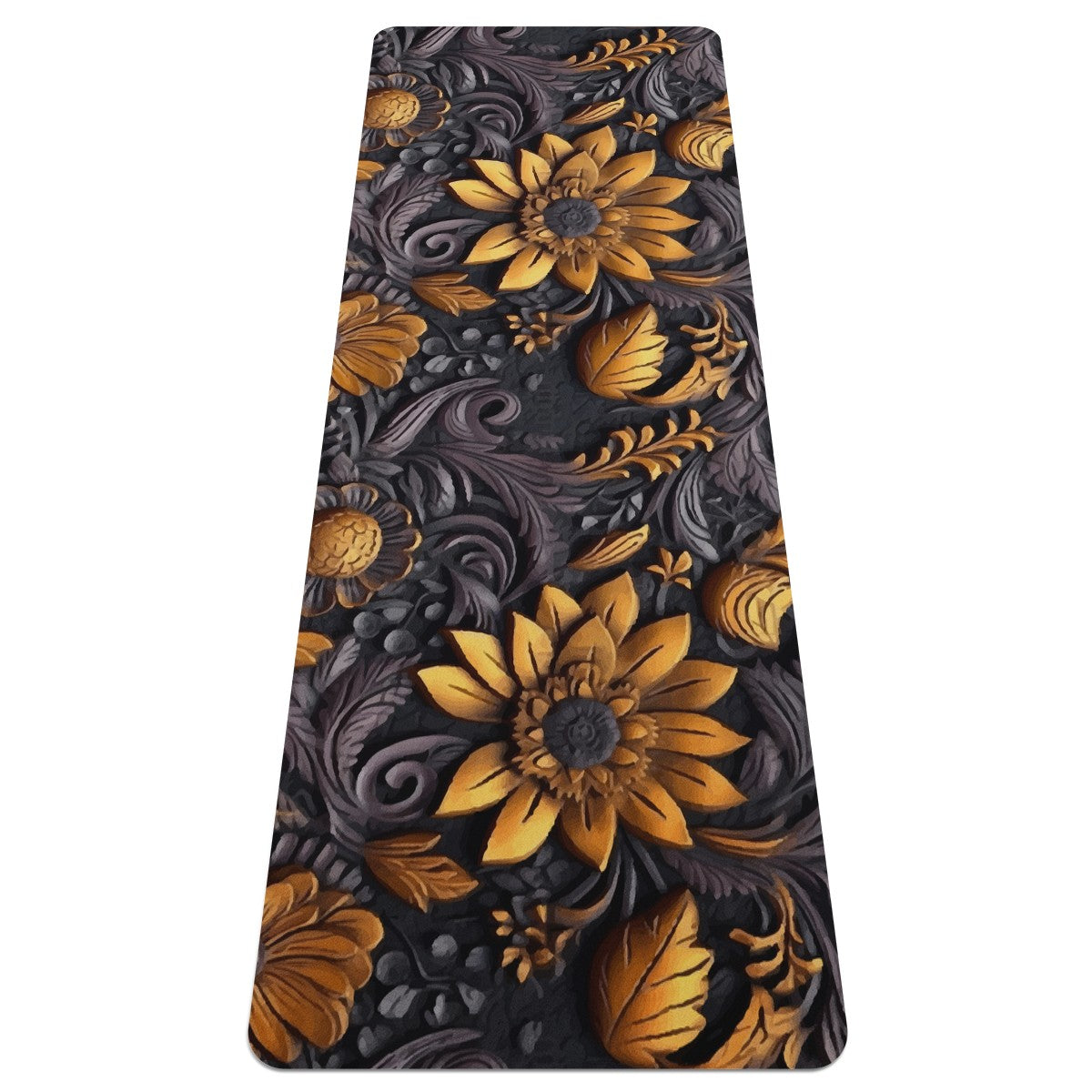 Gold Flowers Woodcut Yoga Mat