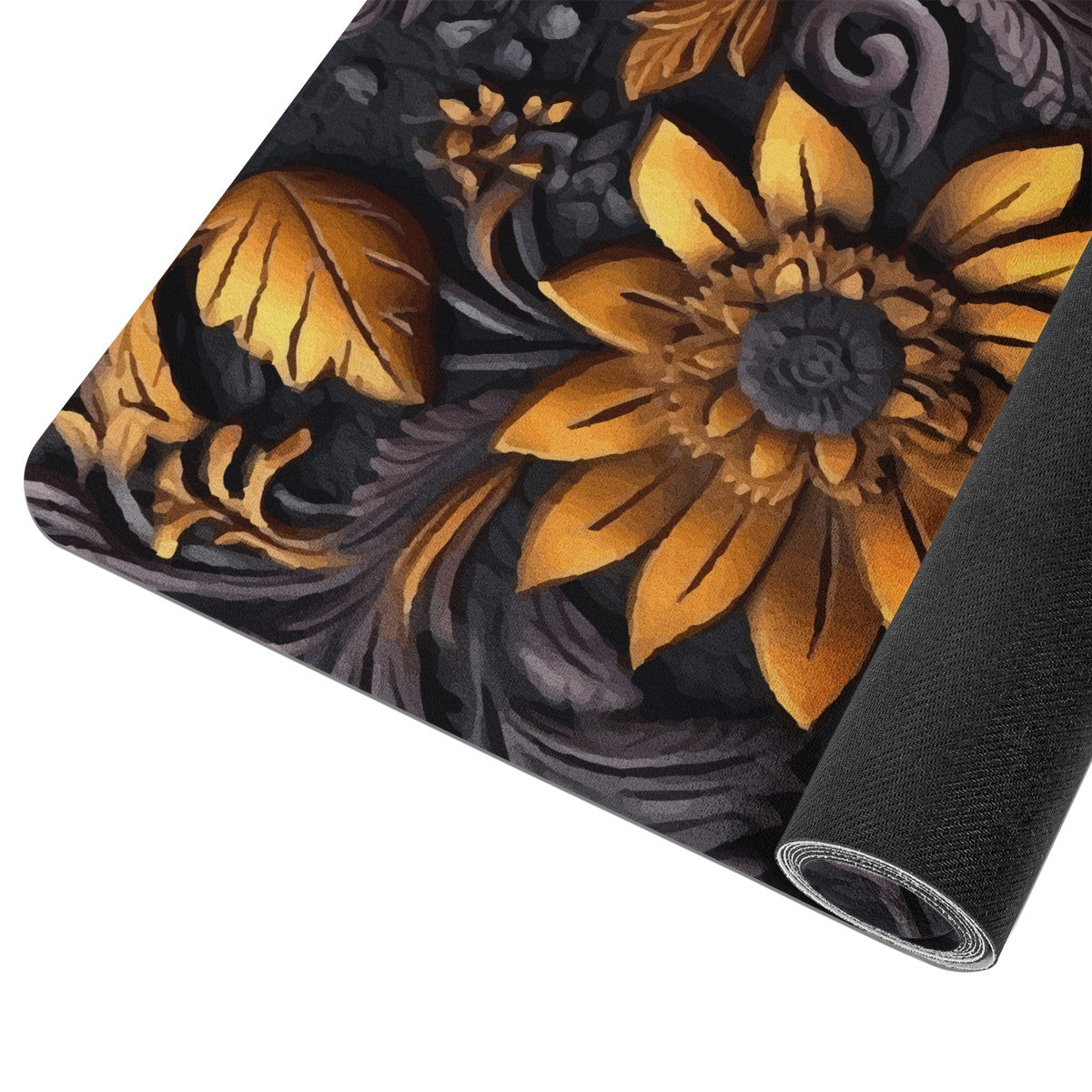 Gold Flowers Woodcut Yoga Mat