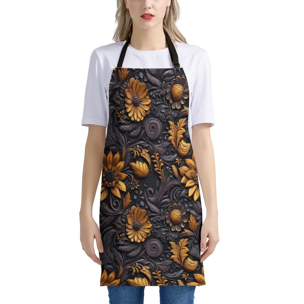Luxtrini Gold Flowers Woodcut Apron