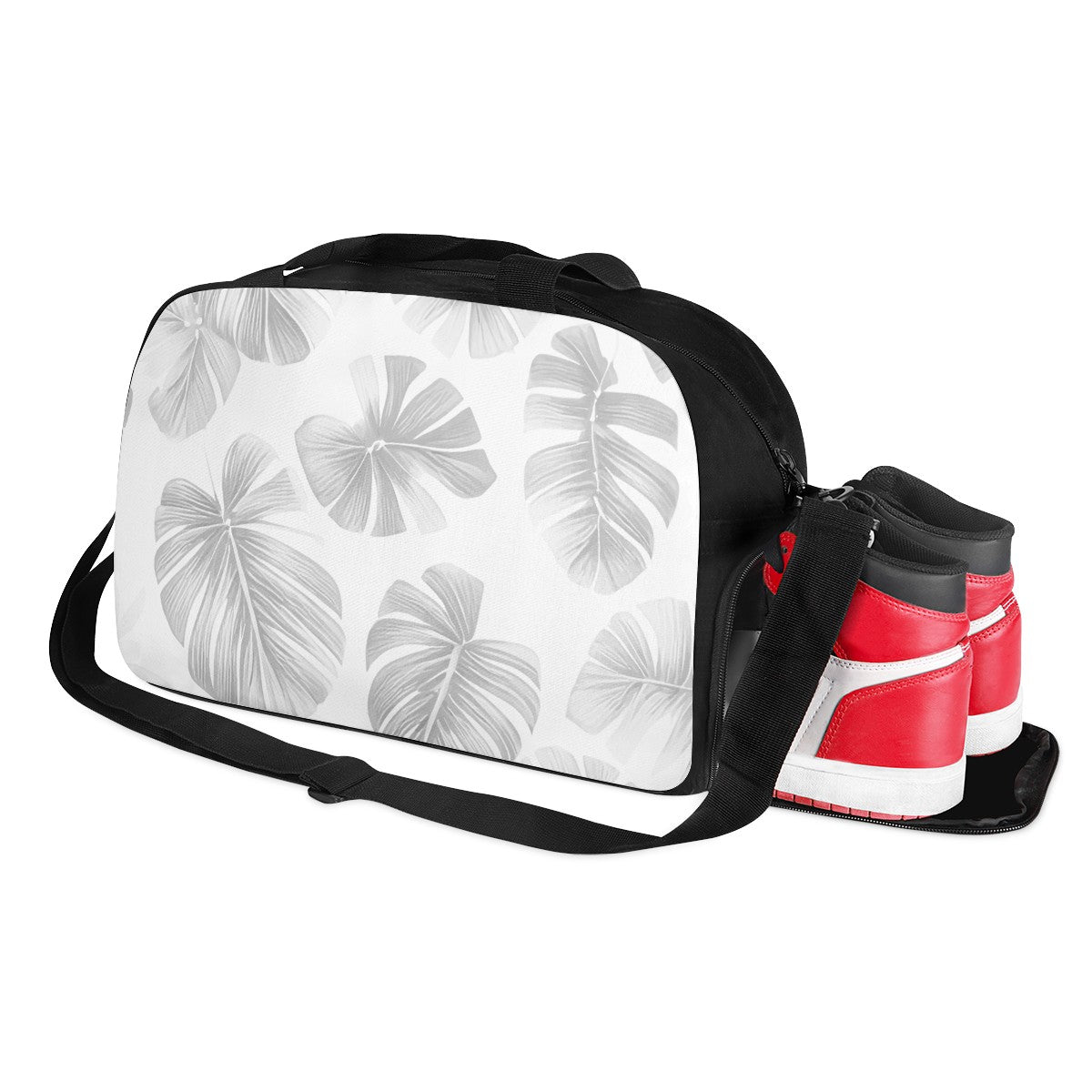 White Monstera Travel Luggage Bag