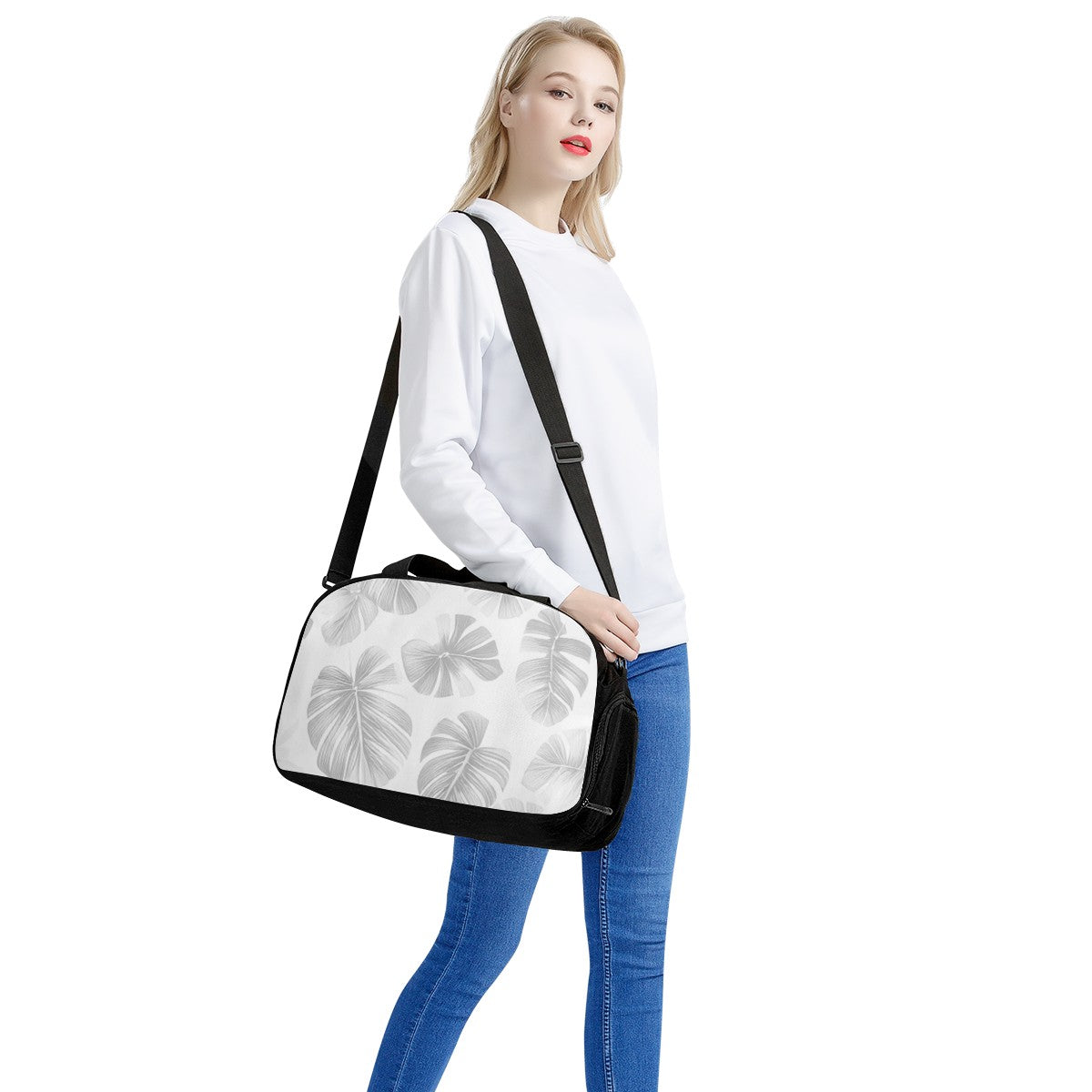 White Monstera Travel Luggage Bag